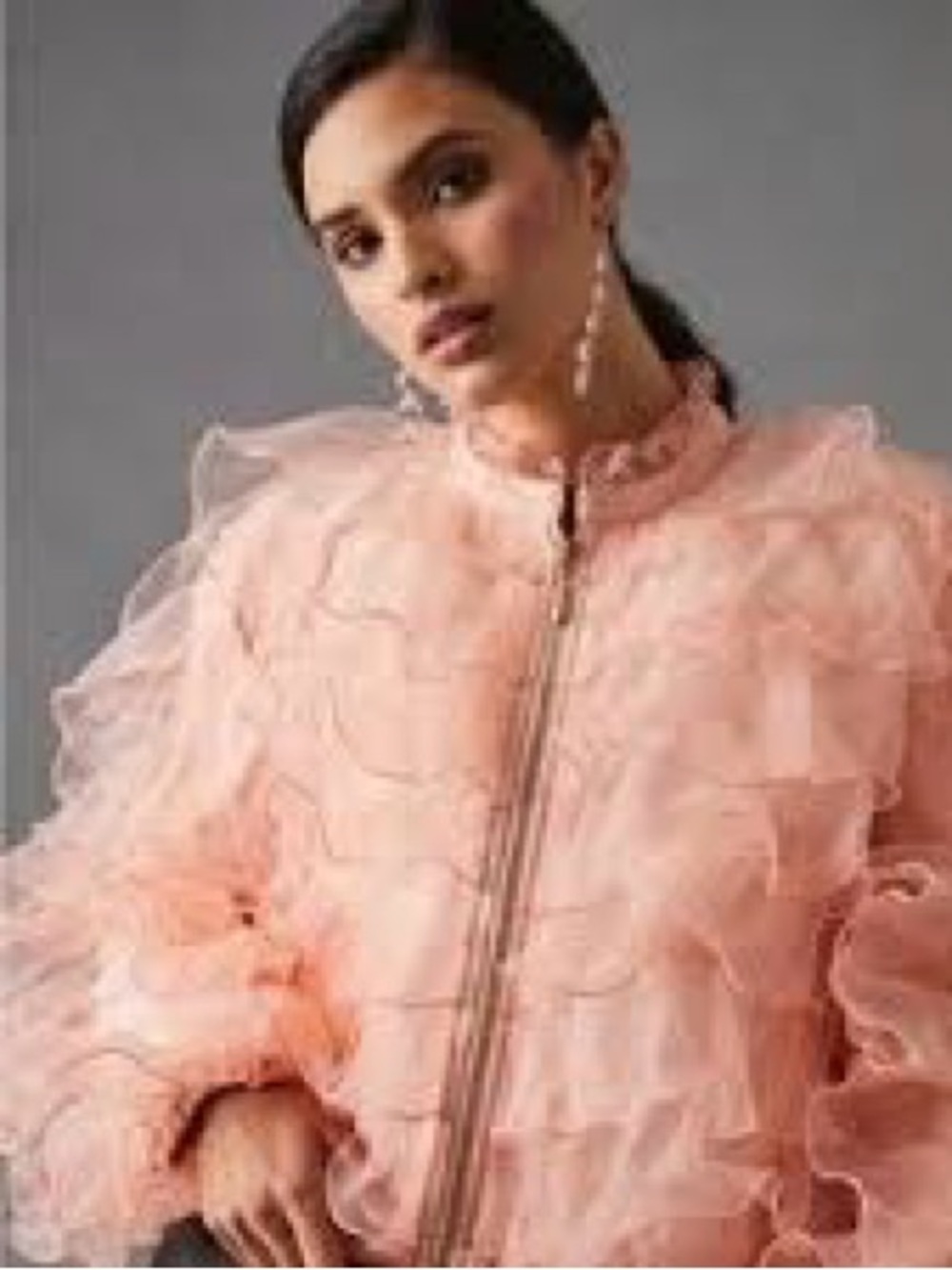 Eva Franco Peach Ruffle Bomber Jacket